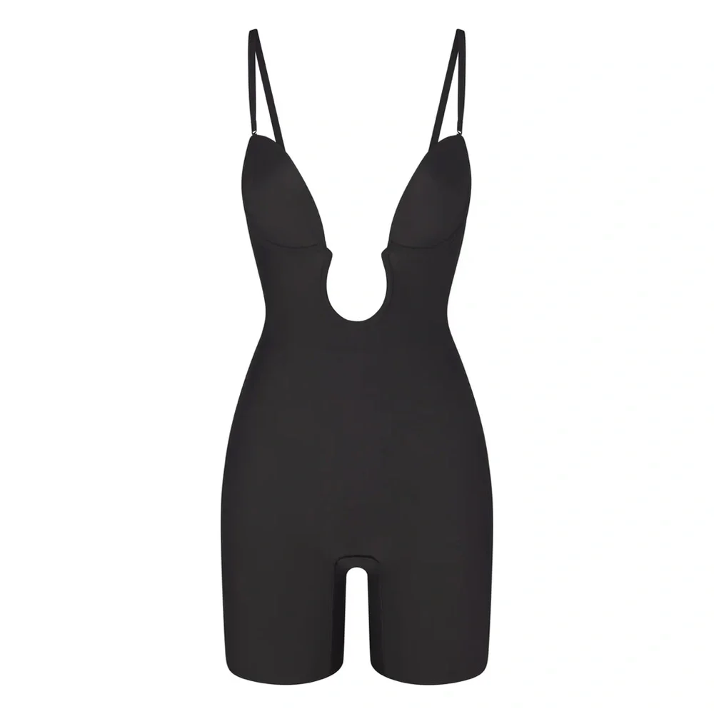 XL SKIMS Deep Plunge Shapewear Mid Thigh Bodysuit in Onyx New With Tags - Picture 2 of 9